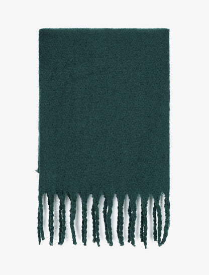Echarpe longue et duveteuse à franges - Vert foncé - 2