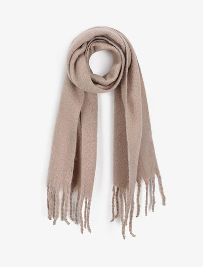 Echarpe longue et duveteuse à franges - Beige - 1