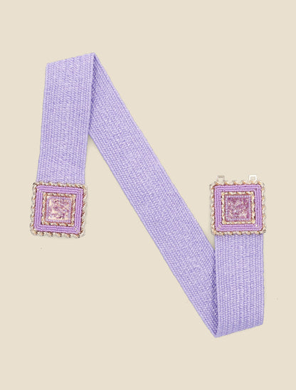 Ceinture boucle carrée à perles - Lilas - 1