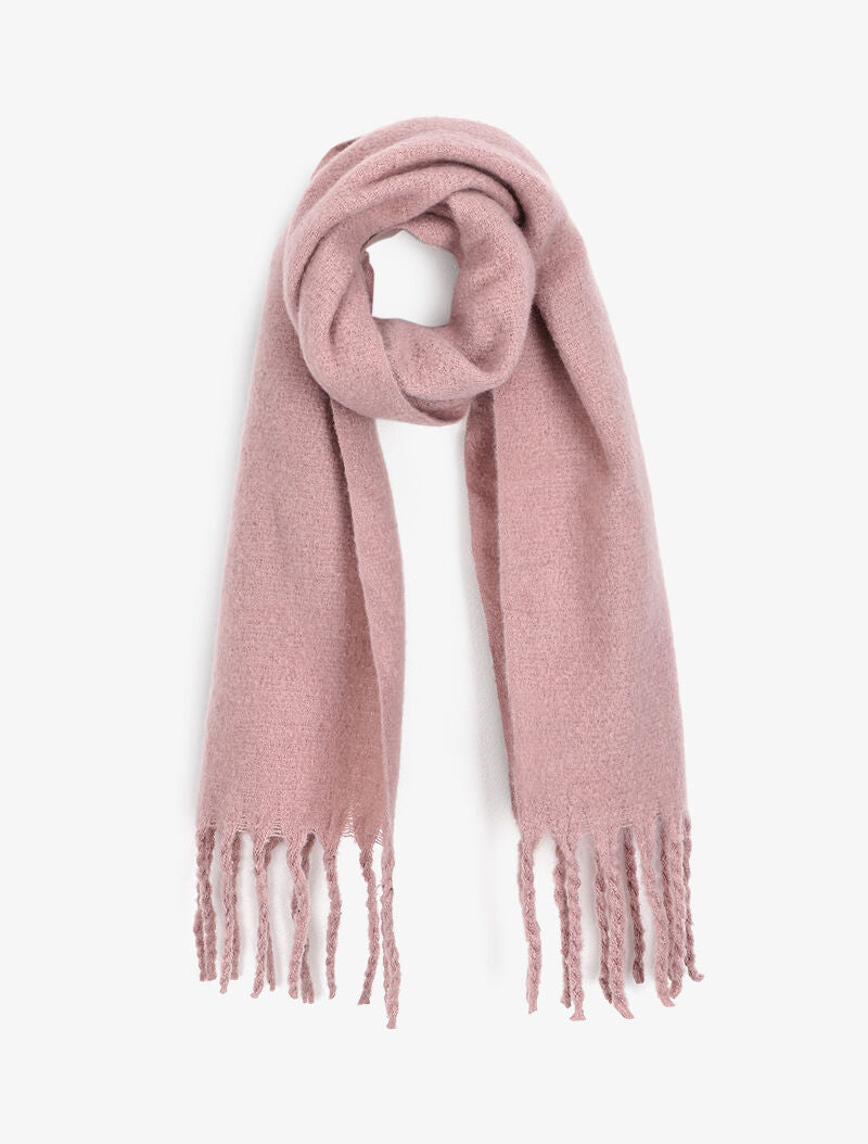 Echarpe longue et duveteuse à franges - Rose poudré - 1