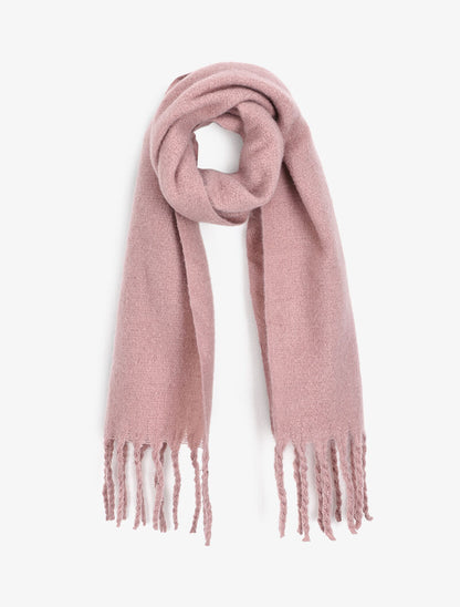 Echarpe longue et duveteuse à franges - Rose poudré - 1