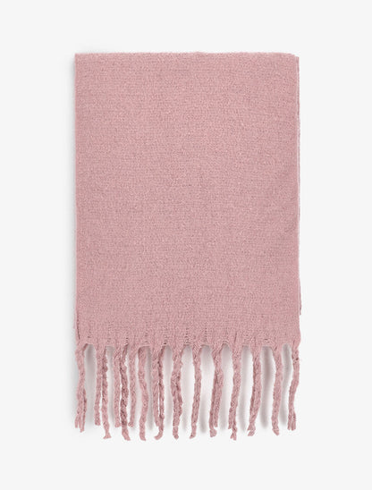 Echarpe longue et duveteuse à franges - Rose poudré - 2