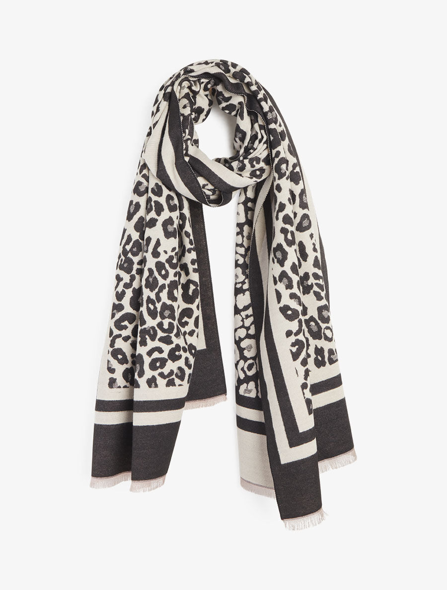 Echarpe imprimé guépard et cadre - Beige - 1