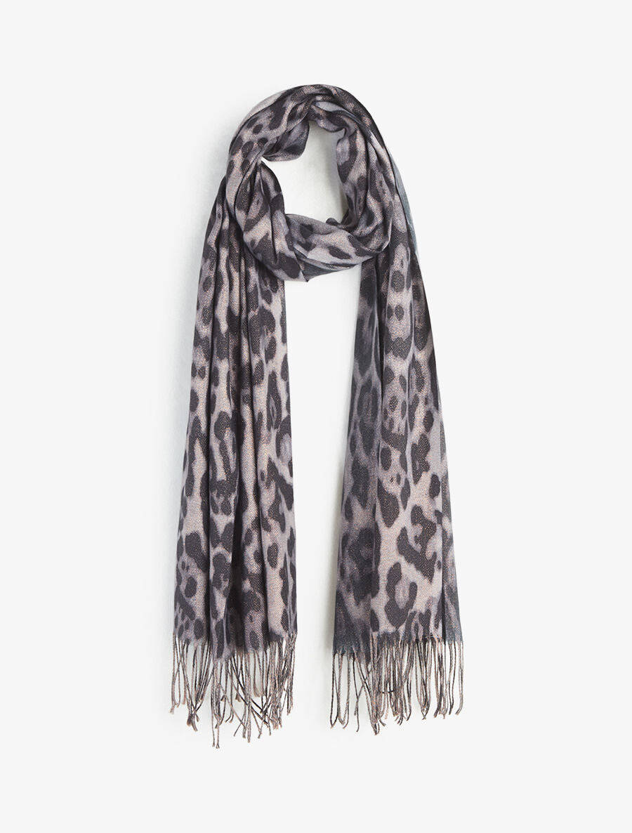 Foulard à imprimé léopard irisé - Gris - 1