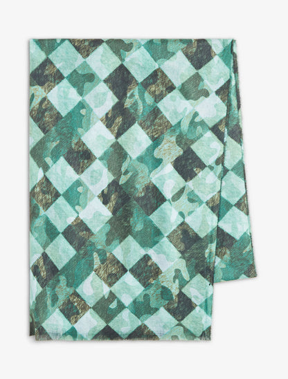 Foulard imprimé graphique et bords effilochés - Vert - 2