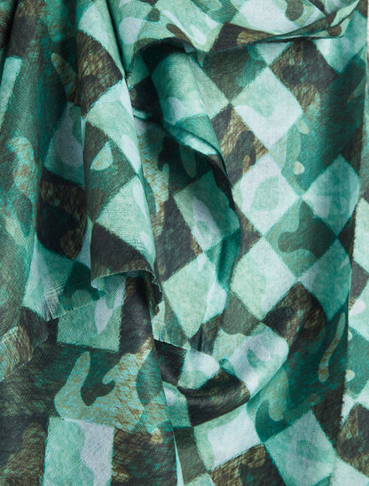Foulard imprimé graphique et bords effilochés - Vert - 3
