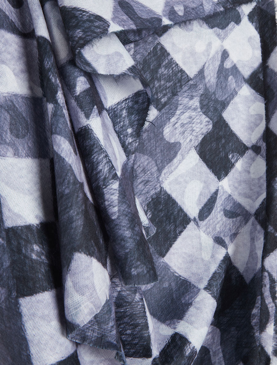 Foulard imprimé graphique et bords effilochés - Noir - 3