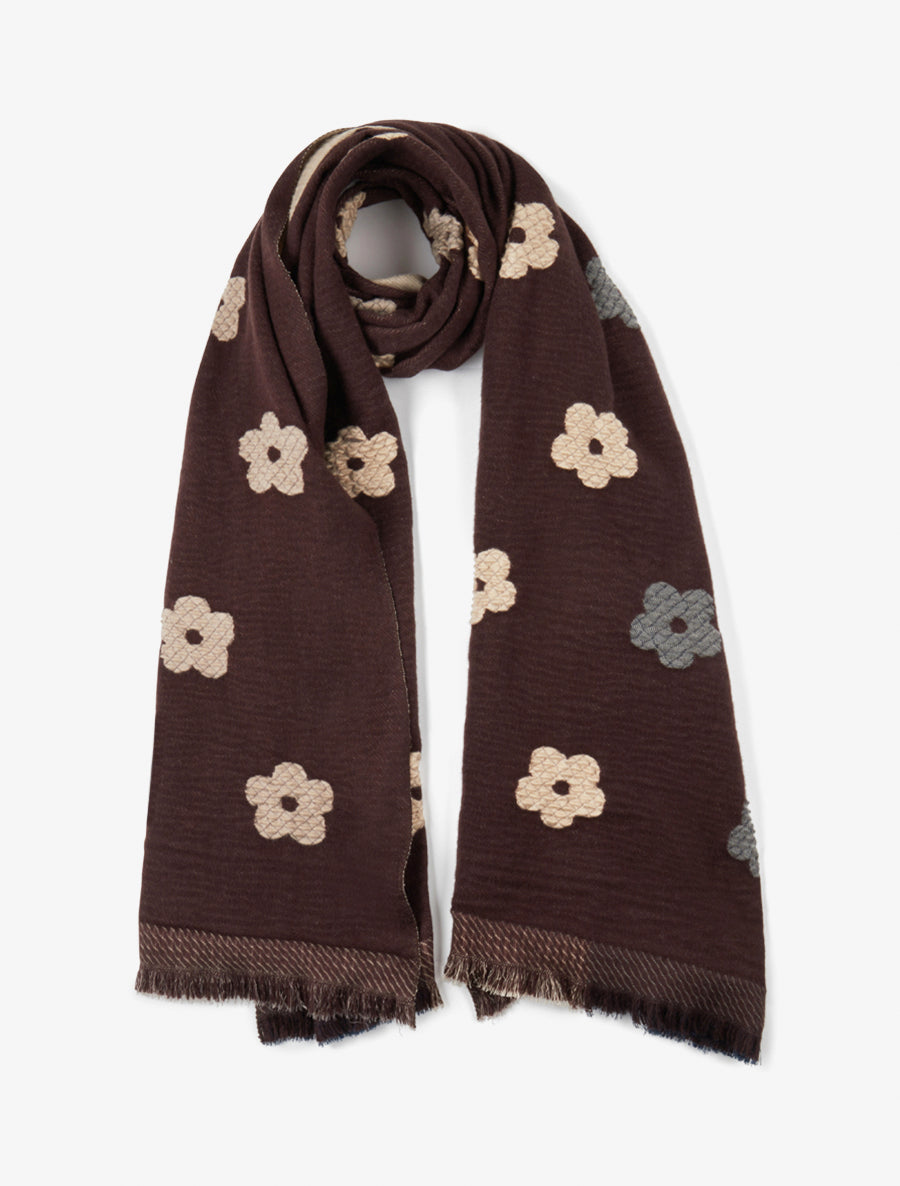 Echarpe à motif fleurs - Marron - 1