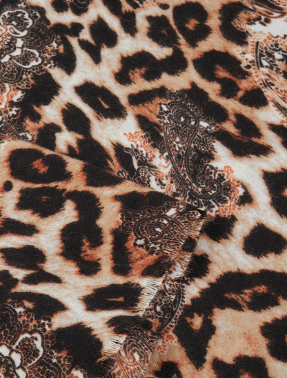 Foulard à imprimé léopard et cachemire - Camel - 3