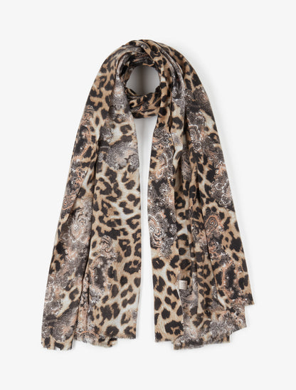 Foulard à imprimé léopard et cachemire - Beige - 1