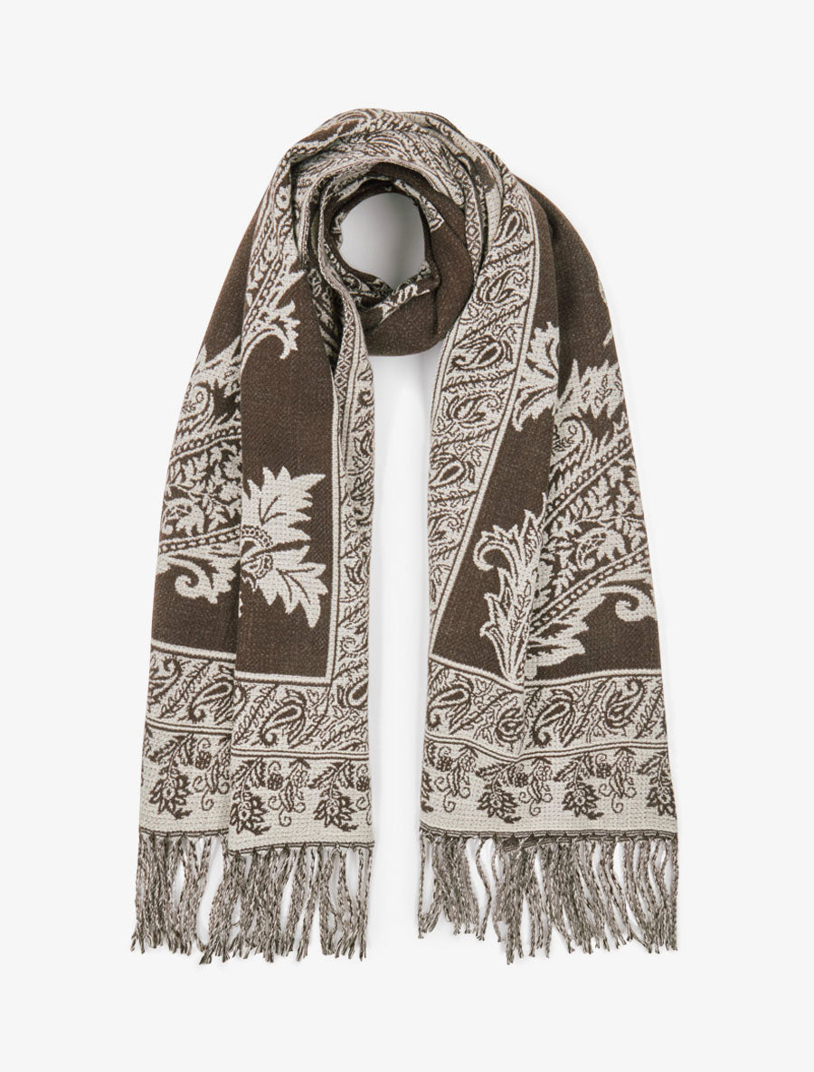 Foulard imprimé cachemire à frange - Marron - 1