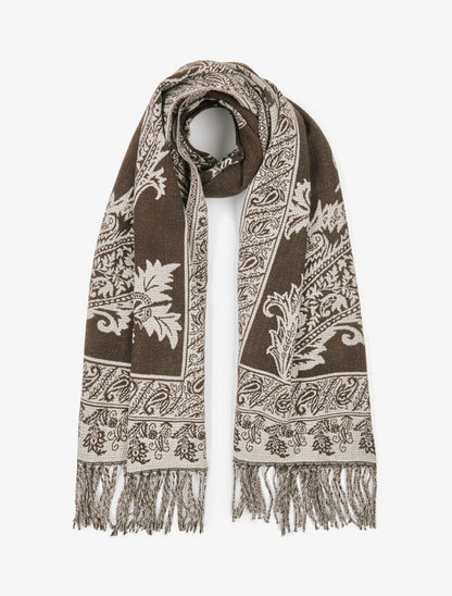 Foulard imprimé cachemire à frange - Marron - 1