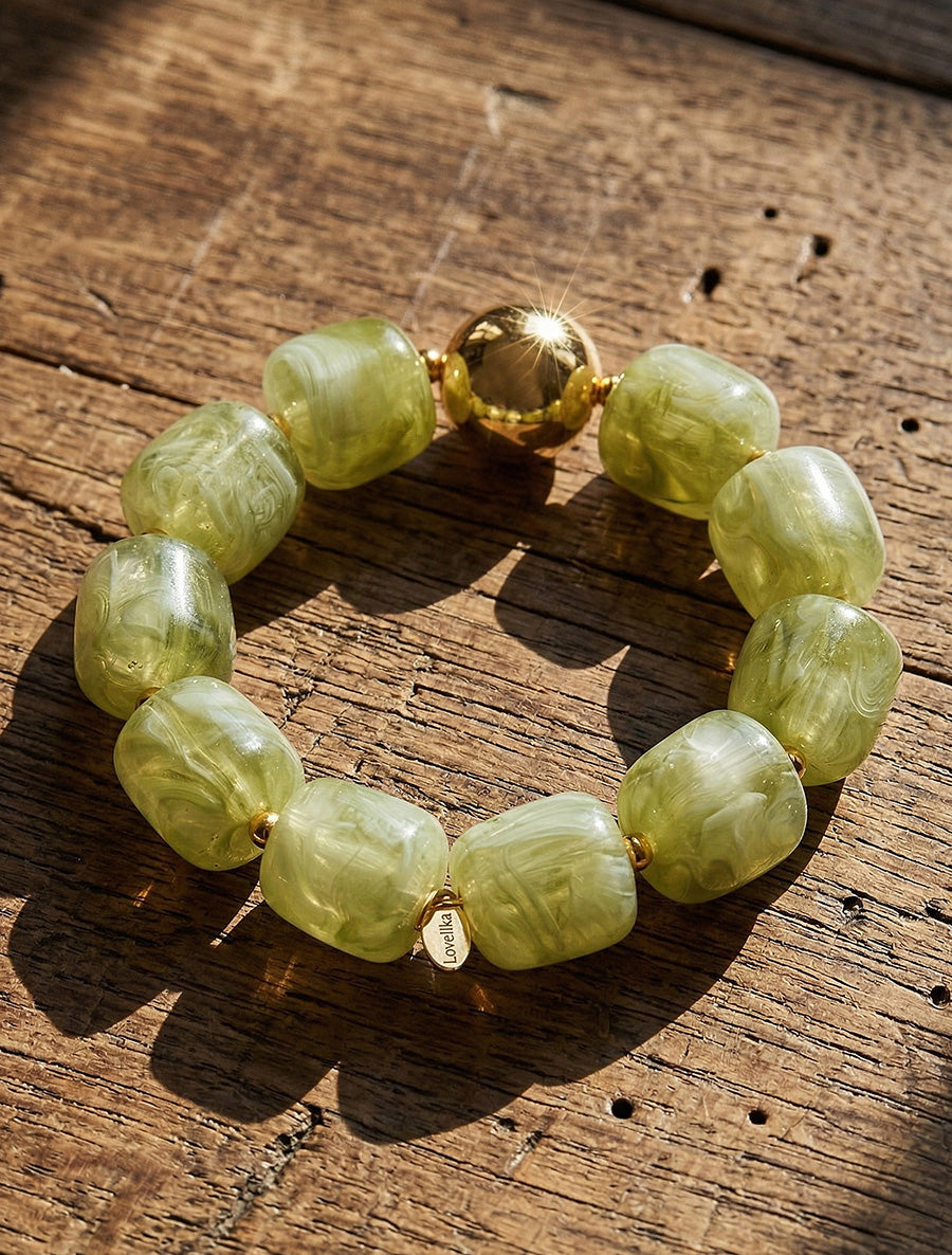 Bracelet à perles en résine et métal - Vert - 1