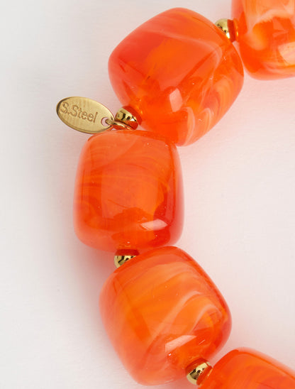 Bracelet à perles en résine et métal - Orange - 3