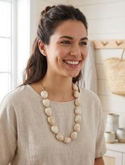 Collier à perles en résine - Beige - 1