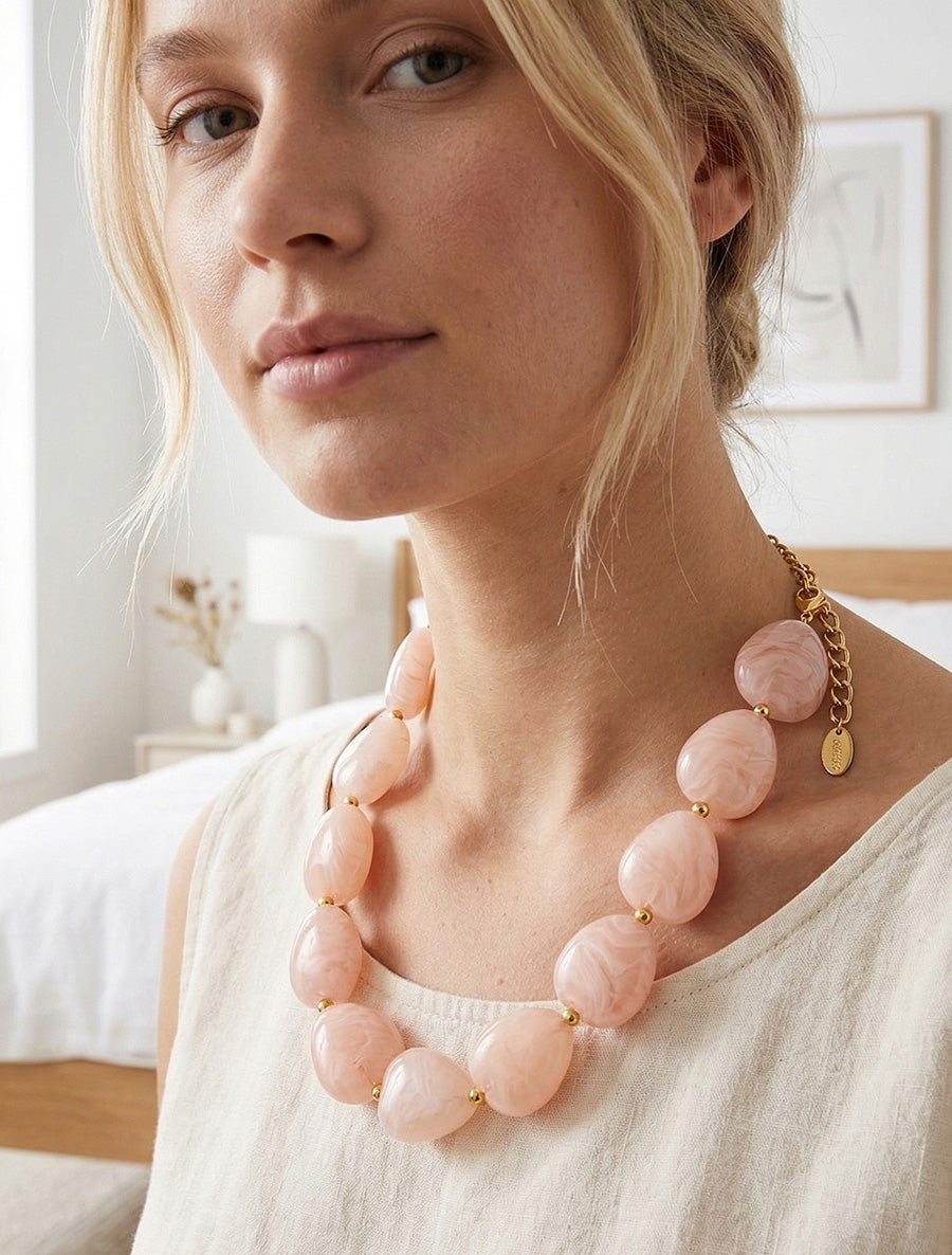 Collier à perles en résine - Rose - 1