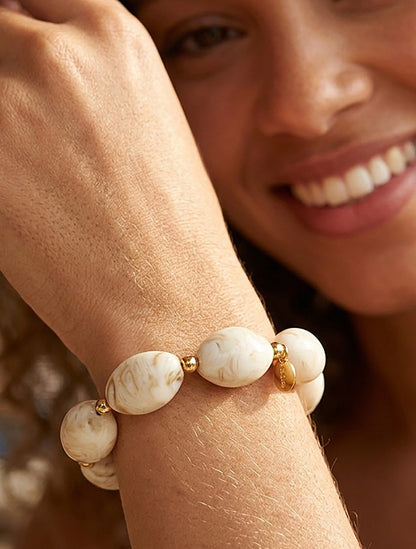 Bracelet à perles en résine - Beige - 1