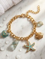 Bracelet fantaisie à motif marins et coeur - Turquoise - 1