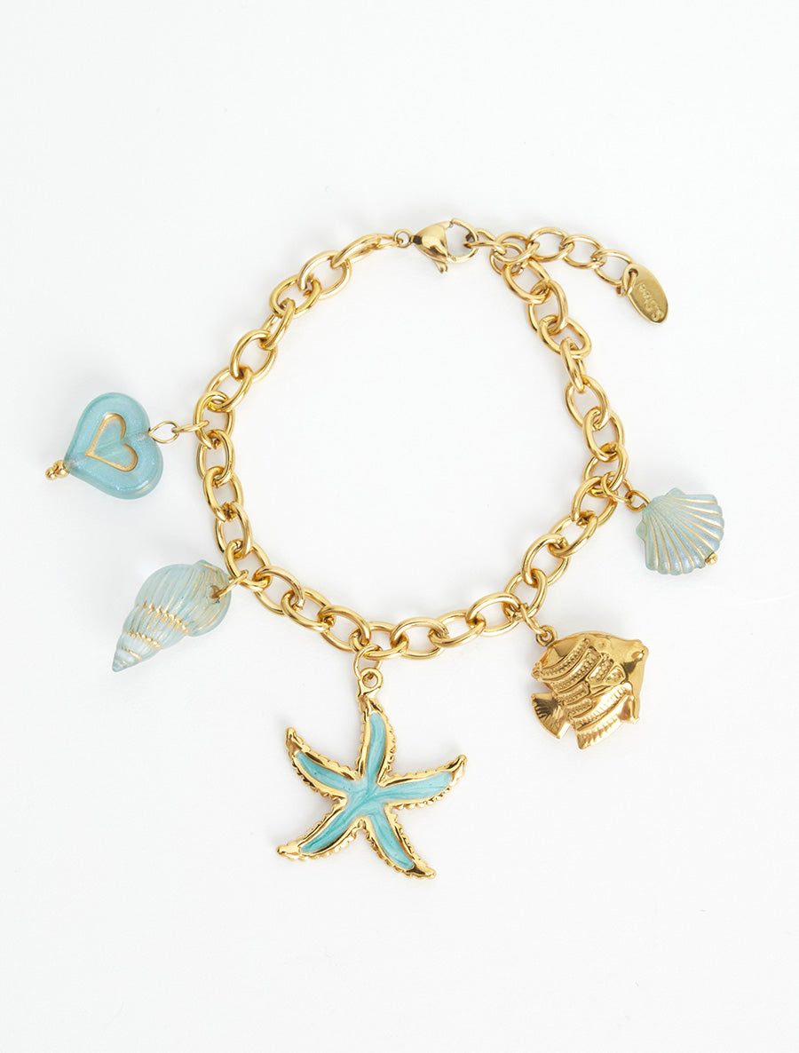 Bracelet fantaisie à motif marins et coeur - Turquoise - 2