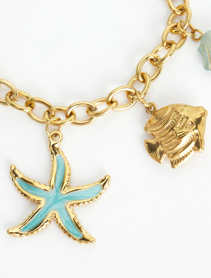 Bracelet fantaisie à motif marins et coeur - Turquoise - 3