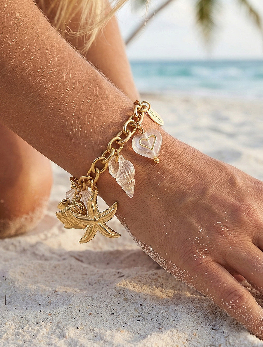 Bracelet fantaisie à motif marins et coeur - Blanc - 1