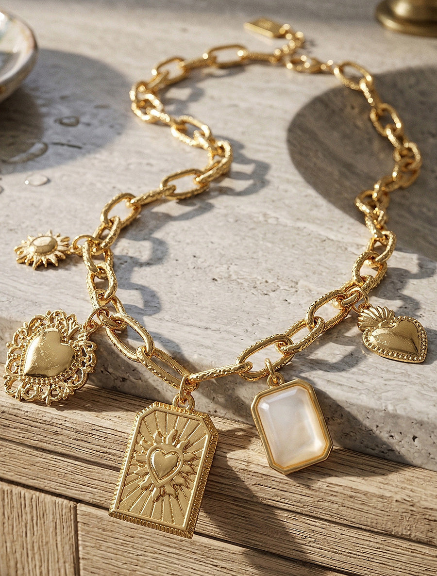 Collier fantaisie à motif marins et coeur - Beige - 1