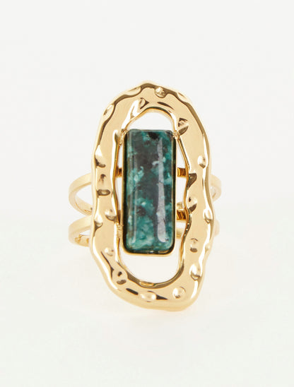 Bague ajustable à pierre colorée - Vert foncé - 3