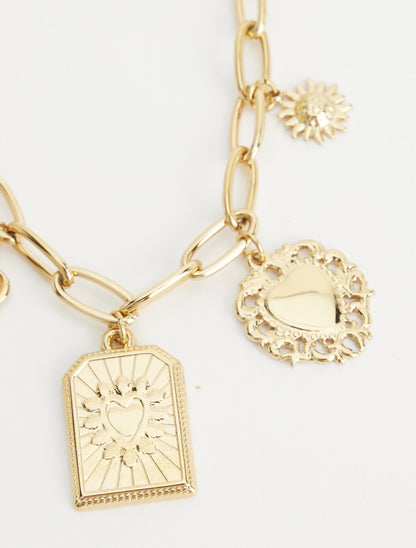 Collier fantaisie à motifs coeur et pierre colorés - Beige - 3