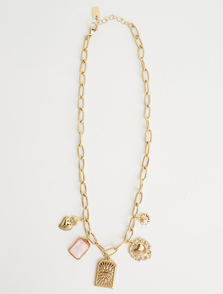 Collier fantaisie à motifs coeur et pierre colorés - Rose - 2