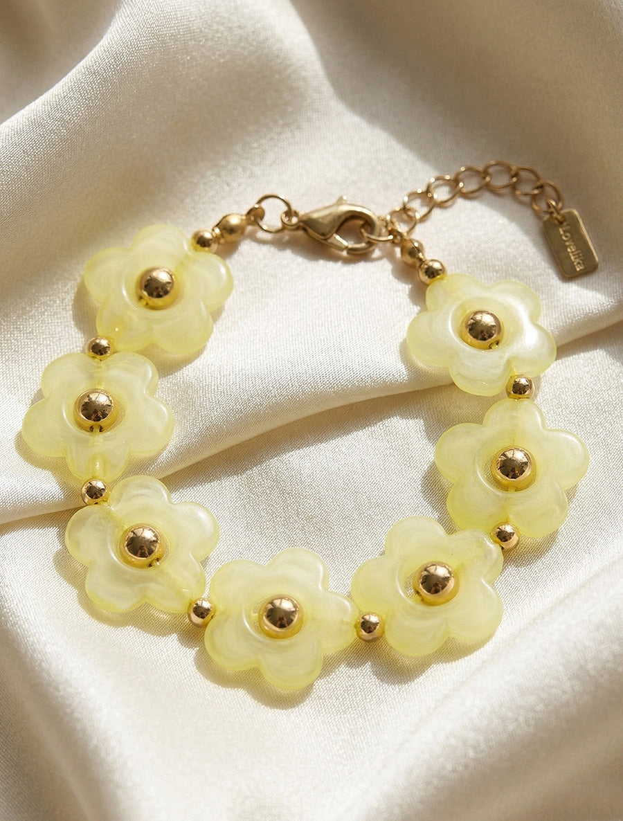 Bracelet motif fleurs en résine - Jaune - 1