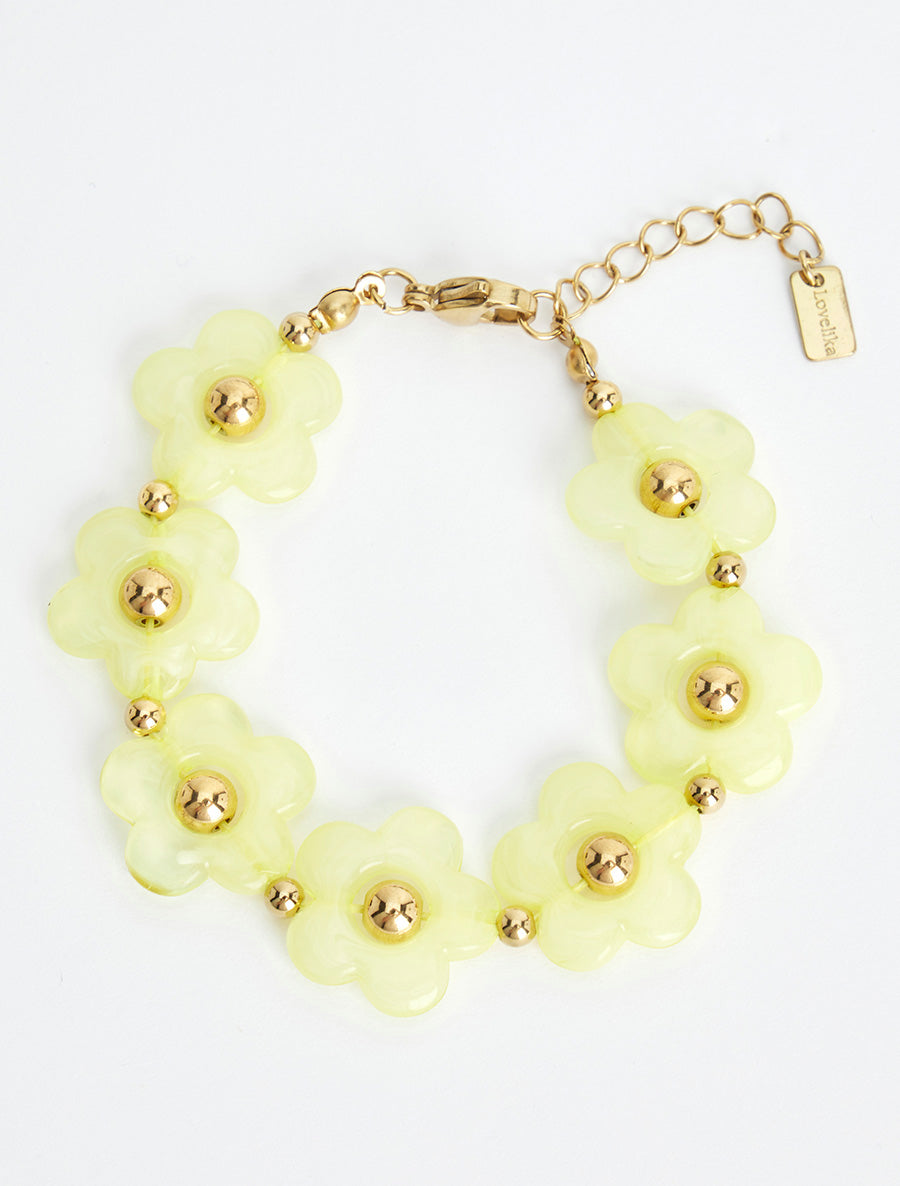 Bracelet motif fleurs en résine - Jaune - 2