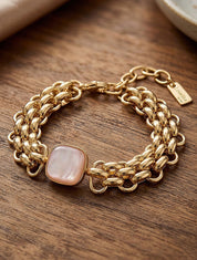 Bracelet en maille fantaisie à empiècement en résine - Rose - 1