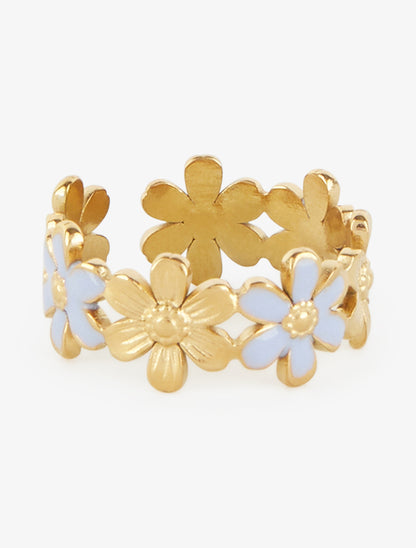 Bague ajustable à fleurs - Or/bleu - 2