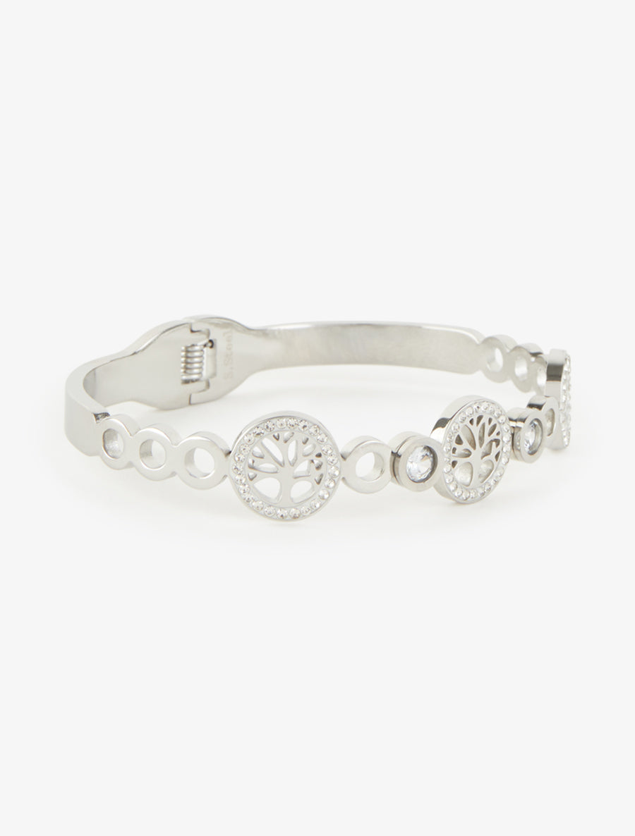 Jonc motif arbre et strass - Argent - 2