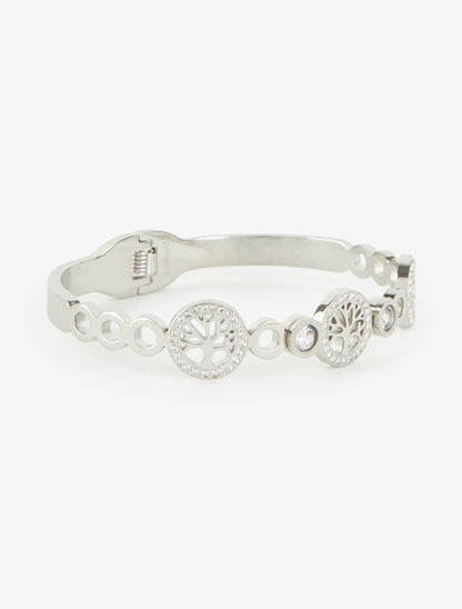 Jonc motif arbre et strass - Argent - 2