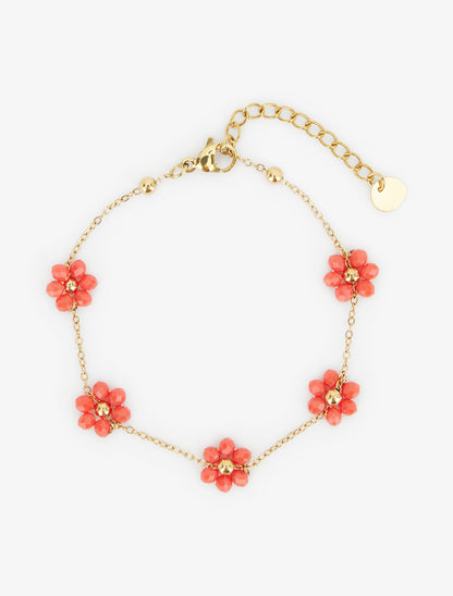 Bracelet à petites fleurs perlées et colorées - Corail - 2