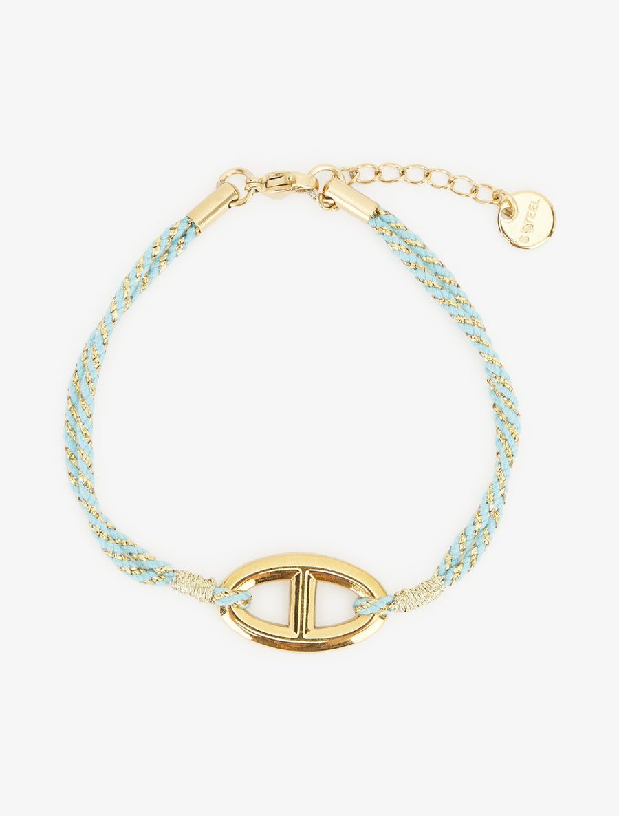 Bracelet cordes irisées à maillon ovale - Or/bleu turquoise - 2