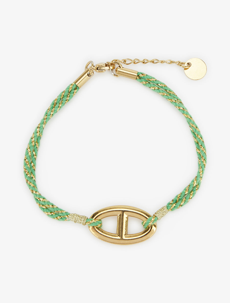 Bracelet cordes irisées à maillon ovale - Or/vert - 2