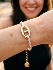 Bracelet cordes irisées à maillon ovale - Or/blanc - 1