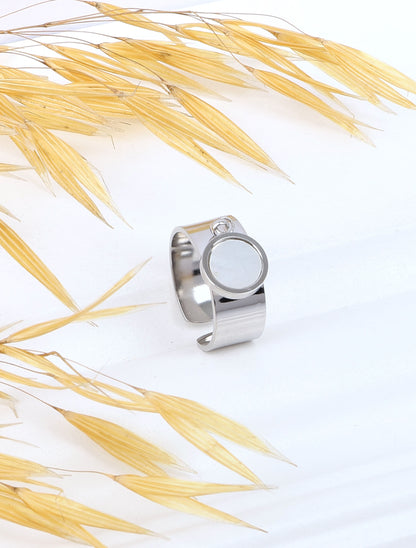Bague ajustable à rond nacré - Argent - 1