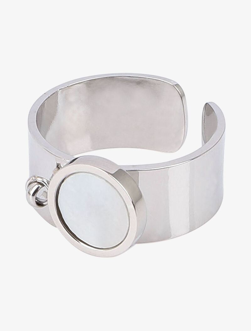 Bague ajustable à rond nacré - Argent - 2