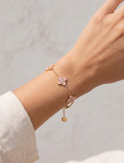 Bracelet à trèfles ornées de zircons blancs - Or/rose - 1