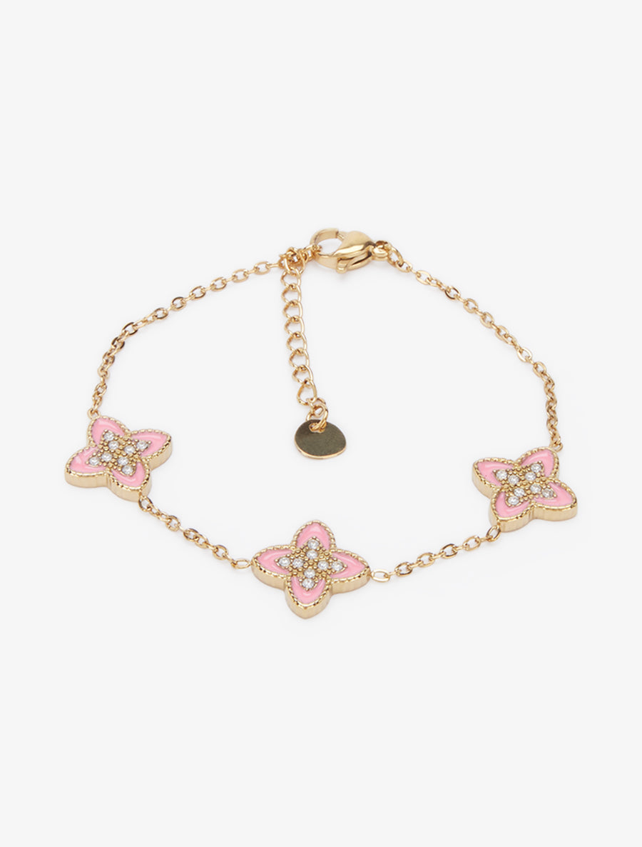 Bracelet à trèfles ornées de zircons blancs - Or/rose - 2