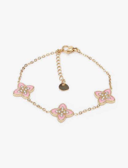 Bracelet à trèfles ornées de zircons blancs - Or/rose - 2