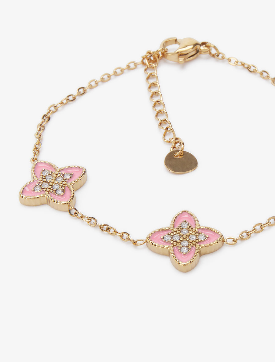 Bracelet à trèfles ornées de zircons blancs - Or/rose - 3