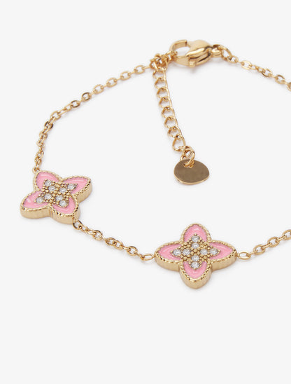 Bracelet à trèfles ornées de zircons blancs - Or/rose - 3