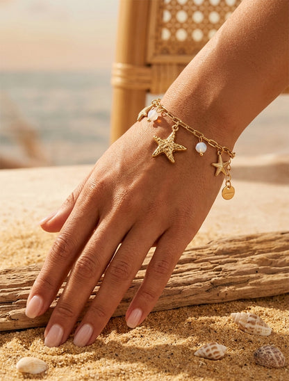 Bracelet à charms étoiles de mer et pierres colorées - Blanc - 1