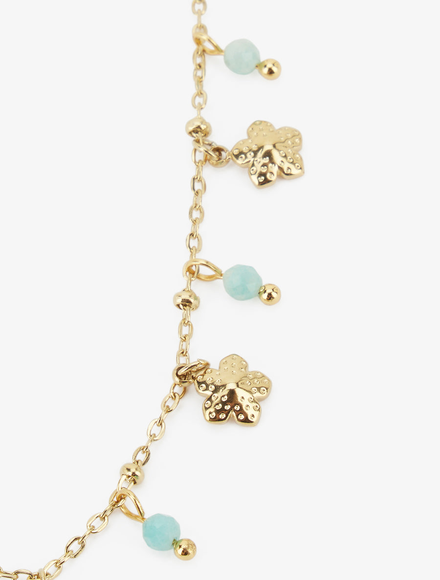 Collier petites fleurs et pierres - Or/vert d&