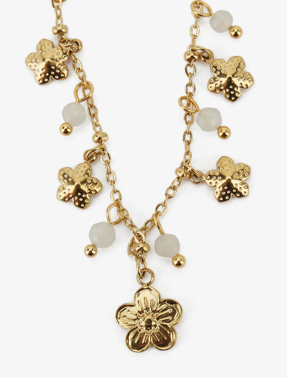 Collier petites fleurs et pierres - Or/blanc - 3