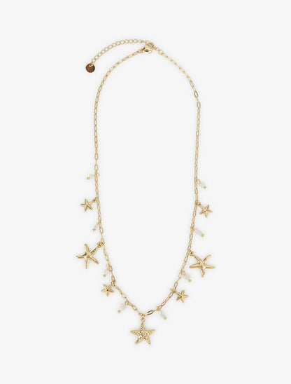 Collier à breloques étoile de mer et pierres - Or/blanc - 2